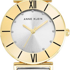 Anne Klein Silver Dial Watch, Two-Tone Quartz Movement Mesh Bracelet, Elegant Women’s Watch AK/3781SVTT, Gift for Her