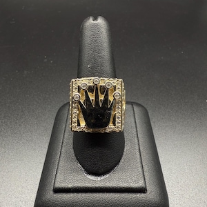 Real 10K Two Tone Solid Gold Men&#39;s Crown Head Ring CZ Real Solid 10K Yellow White Gold Crown Men&#39;s Ring  | 10K Crown Gold Ring
