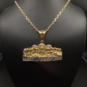 10K Yellow Gold Two Tone Last Supper Pendant, 10K Last supper pendant, 10k Yellow Gold & White Gold Last Supper Pendant