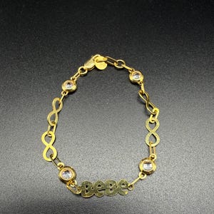 10k Yellow Gold Graduating “ BeBe” Infinity Cubic Zirconia Baby Bracelet   Solid Gold Baby  Bracelet,  Baby Jewelry, Gold bracelet