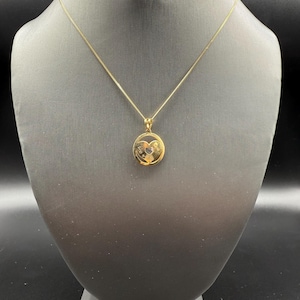 10K Yellow Gold & Cubic Zirconia Heart Double Sided Pendant