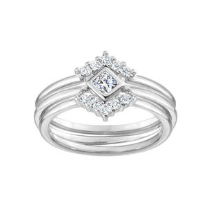 3-teiliges CZ-Ring-Set, 925er Sterlingsilber, Zirkonia-Ringe mit quadratischer Lünette, stapelbares Silber-Hochzeitsset, zierliches CZ-Braut-Trio