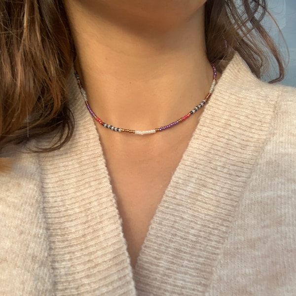 Collier ras de cou tendance - Perles de Rocailles - Idée cadeau