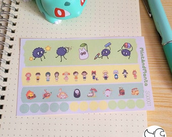 Ghibli Aesthetic Washi Strips Sticker Sheet | Planner Sticker  | Bullet Journal Stickers