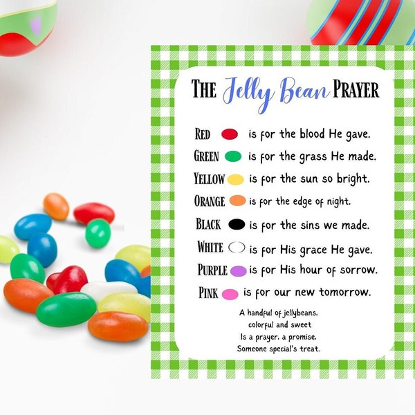 INSTANT DOWNLOAD The Jelly Bean Prayer  Printable  Card Tag - Treats - Treat Bags - Easter - Children's Church - Party - Sunday School