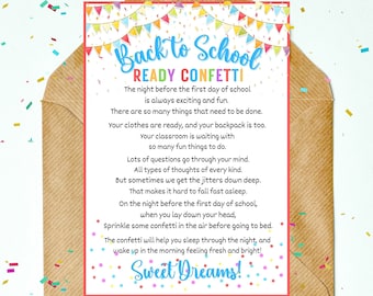 Back to School Confetti Poem Card: Night Before First Day (Digital Download)