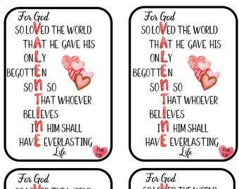John 3:16 Scripture Valentine Cards - 28 Count (PDF File)