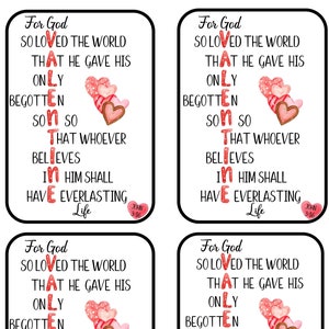 Tarjetas de San Valentín con el amor de Dios, Juan 3:16, 28 unidades, versículos diferentes en cada tarjeta, gráficos de alta resolución