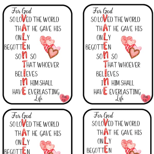 God's Love John 3:16  Scripture Valentine Cards 28 Count - Different Verse on Each Card - High Resolution Graphics