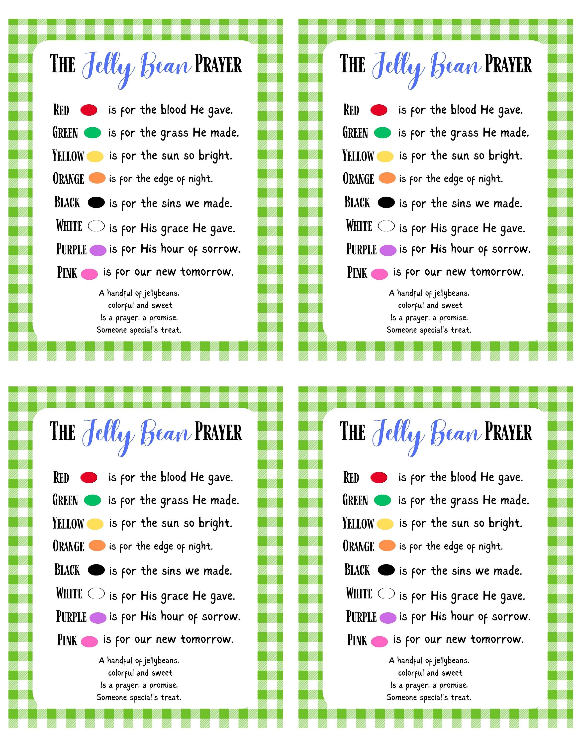 INSTANT DOWNLOAD the Jelly Bean Prayer Printable Card Tag - Treats ...