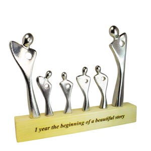 1 year, Personalized Tin Anniversary Gift,  tin family figurine, Tin Family Sculpture of 6, custom Anniversary Gift, Unique Family Decor