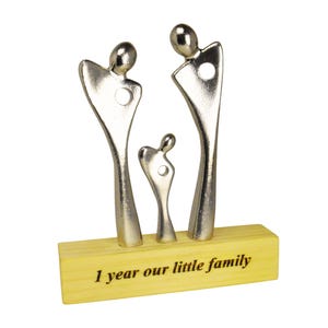 1 year, Personalized Tin Anniversary Gift,  tin family figurine, Family of three sculpture, 1 year family gift, family of 3 statue