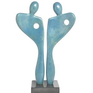 Bronze sculpture of a wedding anniversary couple on black marble base patina blue - express delivery within 2/ 3 days