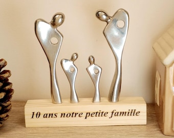 étain 10 ans mariage, sculpture personnalisable d'une famille de 4