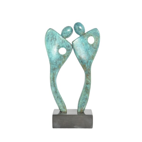 Sculpture de Couple en Bronze: Cadeau Romantique Parfait du Huitième Anniversaire de Mariage. Sculpture en bronze vert socle en marbre noir