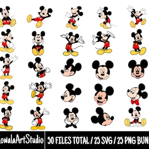 50 Files Total / 25 Colored Layered SVG Files For Cricut/ 25 PNG Files Mickey Bundle For Cricut, SVG, Layered, Digital Art