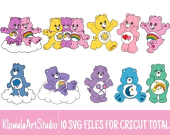 10 Colored Layered Carebears Cartoon SVG Files/Bundle For Cricut, SVG, Layered, Digital Art