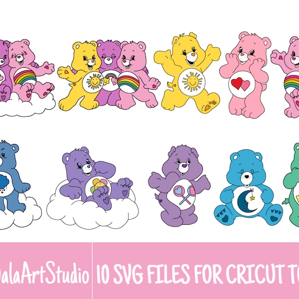 10 Colored Layered Carebears Cartoon SVG Files/Bundle For Cricut, SVG, Layered, Digital Art