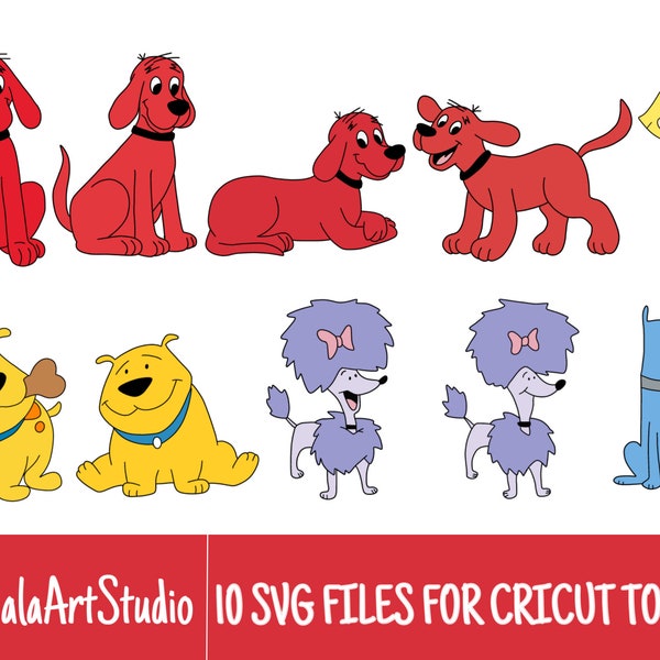 10 Colored Layered Clifford 2000s Cartoon SVG Files/Bundle For Cricut, SVG, Layered, Digital Art