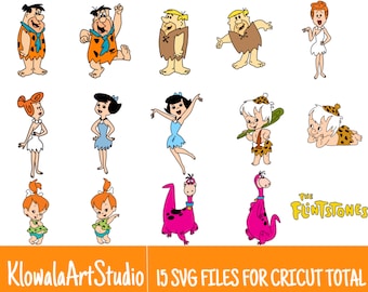 15 Colored Layered The Flintstones Retro Cartoon 60s and 70s SVG Files/Bundle For Cricut, SVG, Layered, Digital Art