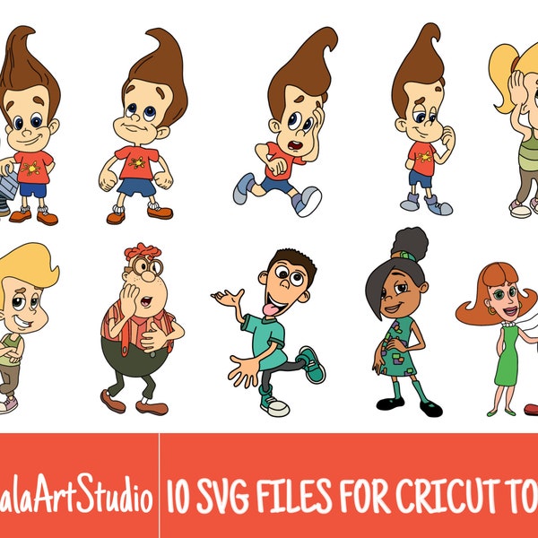 10 Colored Layered Jimmy Neutrons 2000s Cartoon SVG Files/Bundle For Cricut, SVG, Layered, Digital Art