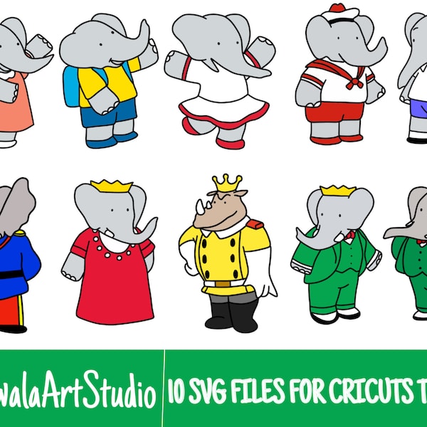 10 Colored Layered Babar 2000’s Cartoon SVG Files/Bundle For Cricut, SVG, Layered, Digital Art