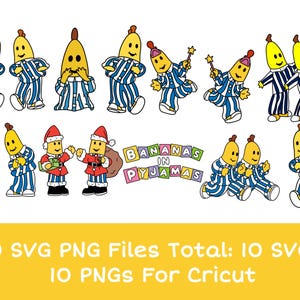20 Colorful Layered Files For Cricut- 10 PNG, 10 SVG, Pyjama Bananas Cartoon Bundle For Cricut, SVG, Layered, Digital Art,