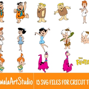 15 Colored Layered The Flintstones Cartoon SVG Files/Bundle For Cricut, SVG, Layered, Digital Art
