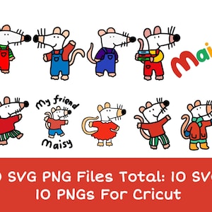 20 Colorful Layered Files For Cricut- 10 PNG, 10 SVG, Maisy Cartoon Bundle For Cricut, SVG, Layered, Digital Art,