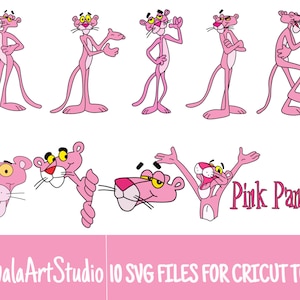 10 Colored Layered Pink Panther Retro Cartoon 60s and 70s SVG Files/Bundle For Cricut, SVG, Layered, Digital Art