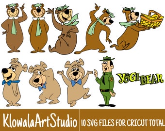 10 Colored Layered Yogi Bear Retro Cartoon 60s and 70s SVG Files/Bundle For Cricut, SVG, Layered, Digital Art