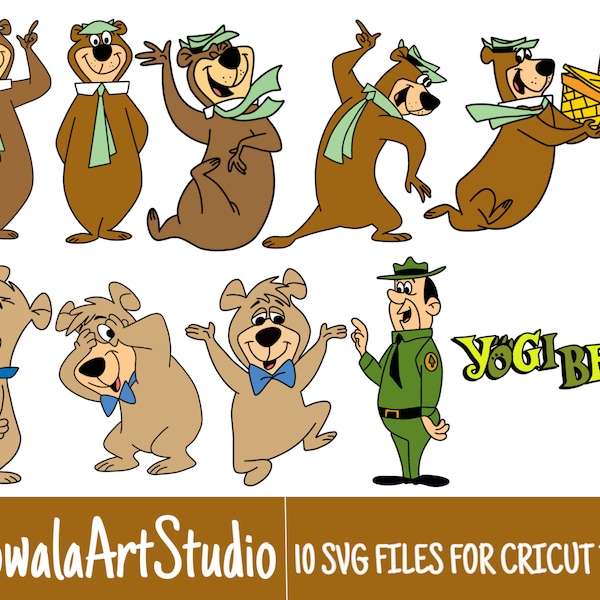 10 Colored Layered Yogi Bear Retro Cartoon 60s and 70s SVG Files/Bundle For Cricut, SVG, Layered, Digital Art