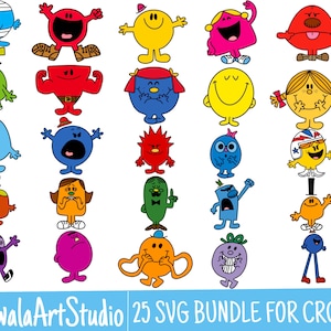 25 Colored Layered Mr Men Cartoon SVG Files/Bundle For Cricut, SVG, Layered, Digital Art