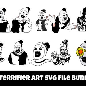 10 archivos SVG de la película de terror y terror de Halloween The Terrifier The Clown en total/paquete para Cricut, SVG, capas, arte digital, clipart imprimible