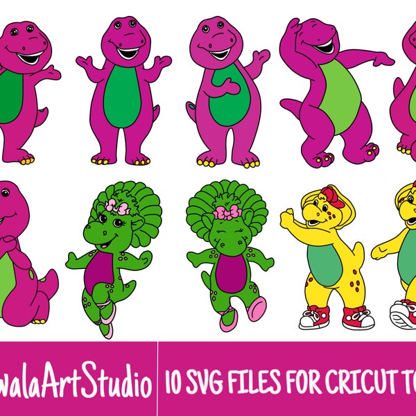 10 Colored Layered Barney 2000’s Cartoon SVG Files/Bundle For Cricut, SVG, Layered, Digital Art
