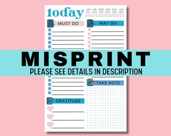 MISPRINT - Today Teacher Daily Notepad – Prioritize Tasks, Notes, and Gratitude – 50 Sheets, 5.5 x 8.5 inches