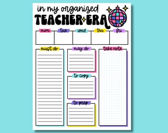 In My Organized Teacher Era Notepad – Stay Organized with Daily Calendar, Checklists, and Notes – 50 Sheets, 8.5 x 11 inches