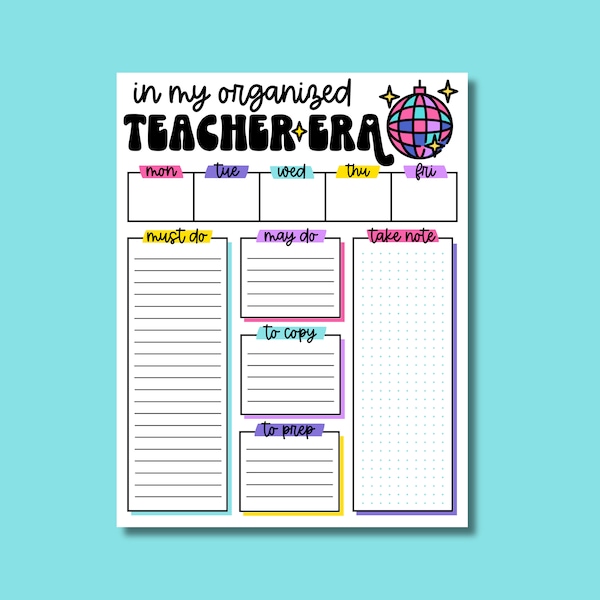 In My Organized Teacher Era Notepad – Stay Organized with Daily Calendar, Checklists, and Notes – 50 Sheets, 8.5 x 11 inches