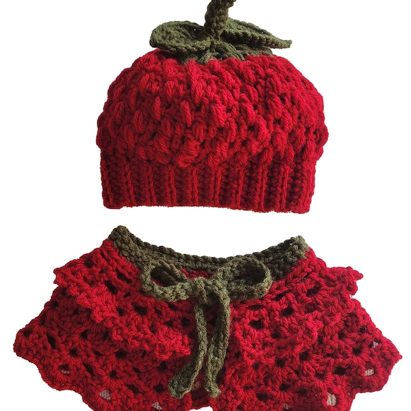 Bonnet fraise et tutu, bonnet au crochet rouge, tutu au crochet rouge, bonnet de Noël pour bébé, bonnet pour bébé fille, rouge et vert