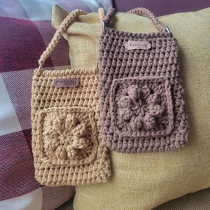 Bolso para teléfono de ganchillo con bolsa frontal, Bolso cruzado para teléfono móvil, Bolso para teléfono con bolsillo de flor de burbuja, Bolso pequeño para teléfono, Hecho a mano