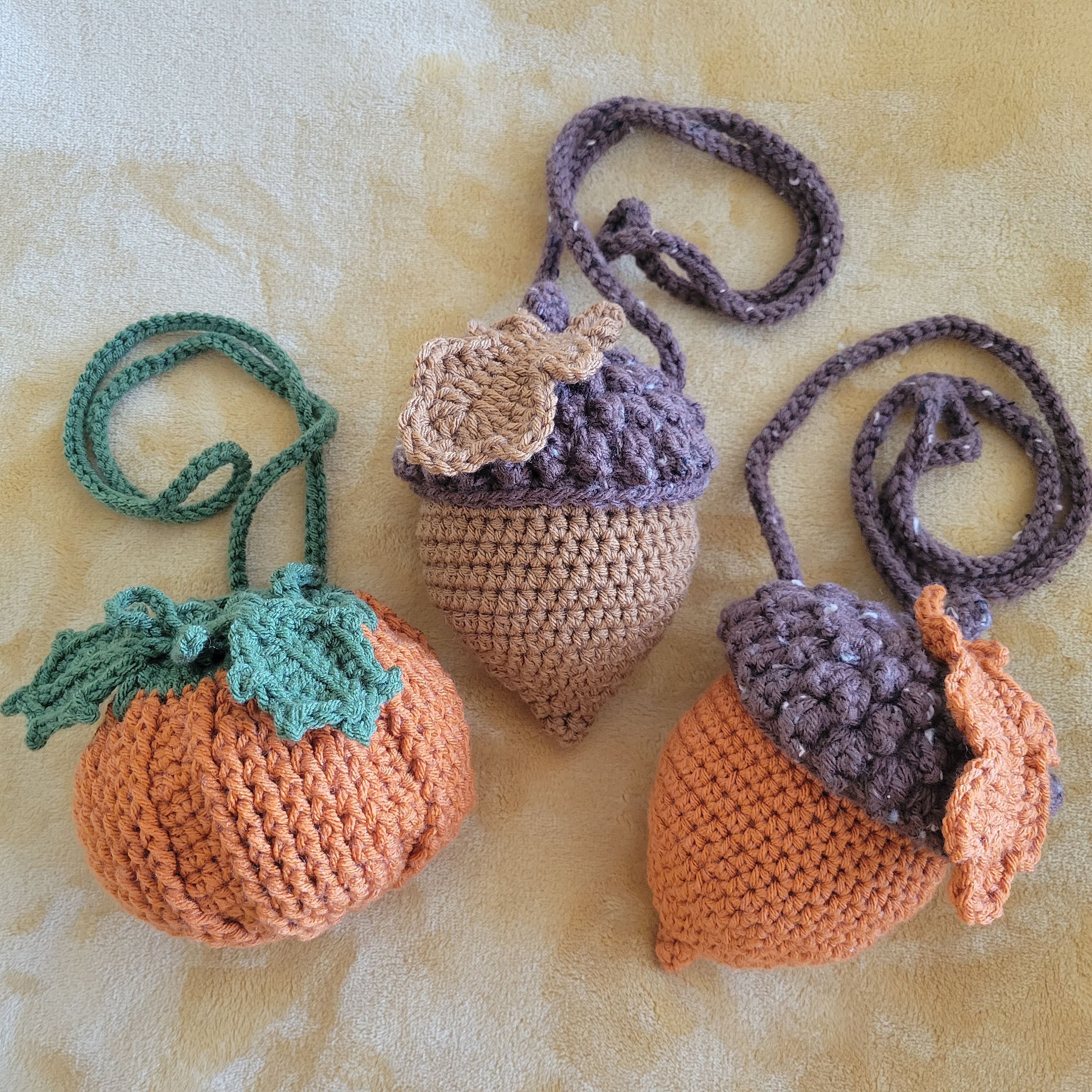 Crocheted Acorn or Pumpkin Bag, Handmade Mini Amigurumi Crossbody