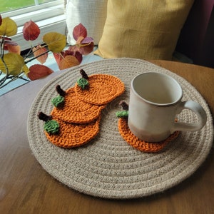 Pumpkin Coasters, Crochet Pumpkin Coasters Set, Fall Coasters, Coffee Coasters, Kitchen Decor, Gifts, Autumn Coasters, Table Accessories