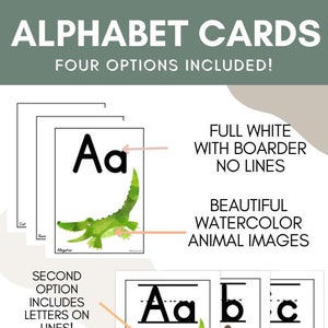 Alphabet Cards for Classroom, Nursery, Playroom, or Homeschool Room Wall Art | Simple with Watercolor Animals