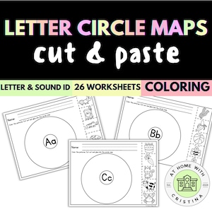 Circle Map Letter Worksheets | ABC Circle Map Worksheets | Letter ID Worksheets  | Sound ID Worksheets | Letter Activity Cut & Paste