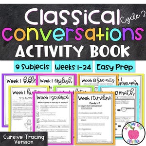 Bundel klassieke gesprekken Cyclus 2 cursief overtrekken | CC-geheugenwerk handschriftoefening | 9 vakken, weken 1-24 Homeschool Afdrukbaar