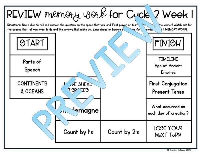 Classical Conversations Cycle 2 Memory Work Review Games | Weeks 1–24 CC Printable Board Games | Homeschool Memory Work Activity image 5