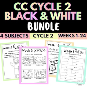 CC-Cycle 2 Black and White Coloring Pages BUNDLE-Weeks 1-24 | 4 SUBJECTS