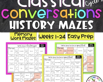 Cycle 2 History Review Mazes, 24 Weeks of History Activities, Homeschool Review, Memory Work Reinforcement, Answer Key Included
