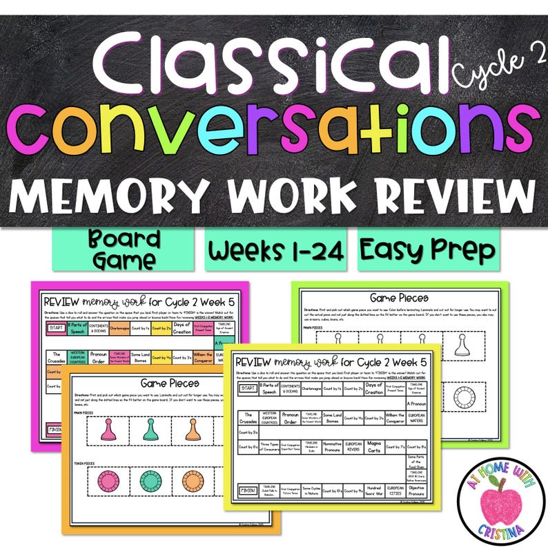 Classical Conversations Cycle 2 Memory Work Review Games | Weeks 1–24 CC Printable Board Games | Homeschool Memory Work Activity image 1