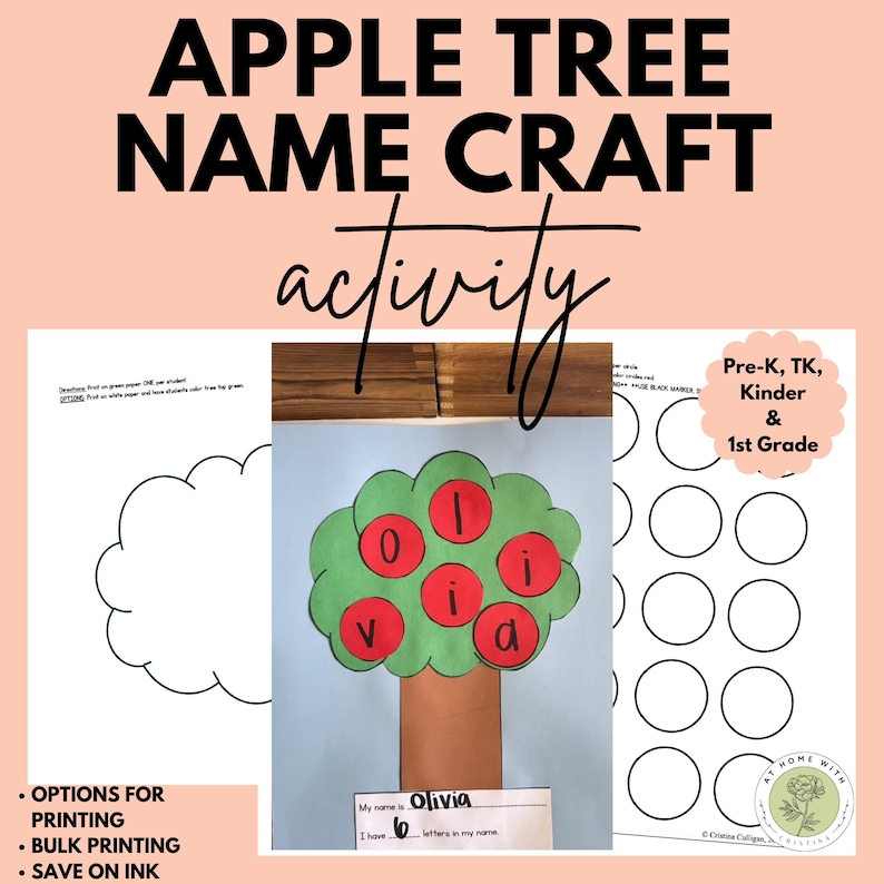 Apple Tree Name Craft Activity Back to School | Preschool Name Craft ...